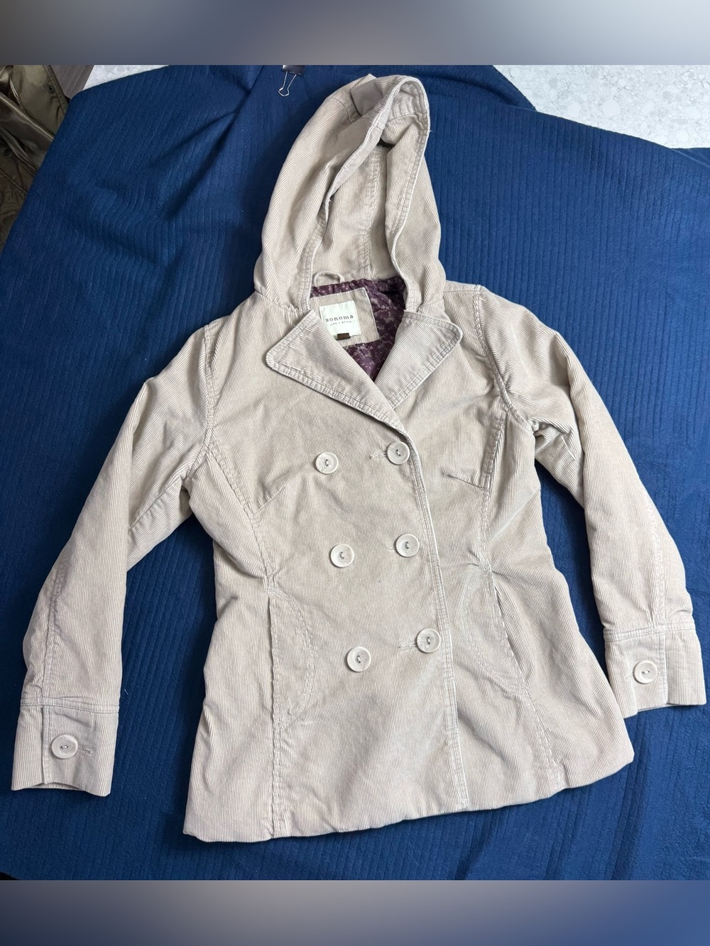 Sonoma Women's‎ Light Taupe Hooded Double-Breasted Coat